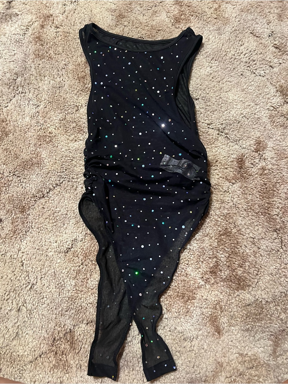 SHEIN Black Sparkle Bodysuit with Iridescent Dots